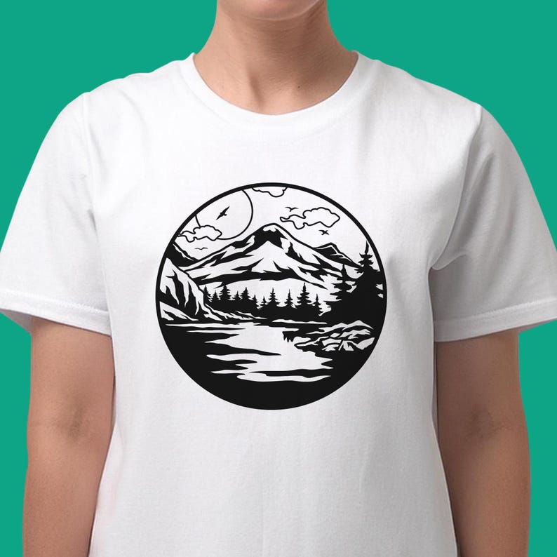 Mountain Lake SVG: Nature Landscape Clipart (Digital Files) image 3