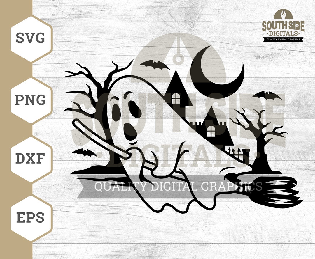 Flying Ghost Svg Floating Ghost Svg Ghost With Broom Svg - Etsy