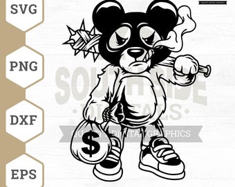 ギャングスターテディベアSVG：悪いテディベアのクリップアート（デジタルファイル）