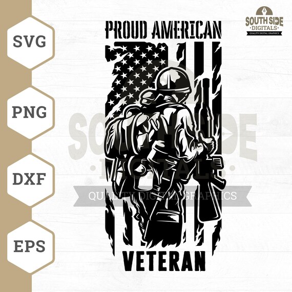 US Veteran with Flag SVG: Soldier Cut File (Digital Download)