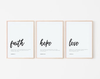 Faith, Hope and Love Print. Print,Wall Art,Bible Verse,Inspirational Print,Wall Decor,Bedroom,Entryway,Office Decor