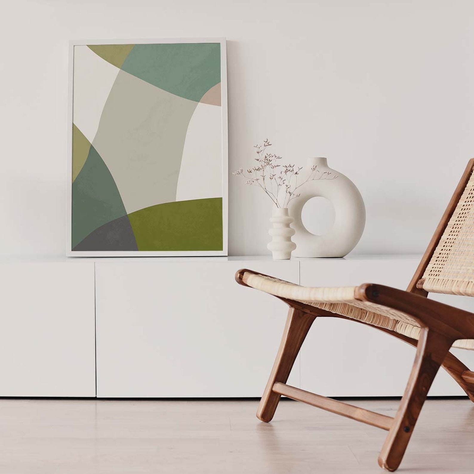 Japandi abstract wall art Green printable art Organic shapes Etsy