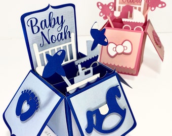 Ducha de bebé pop up tarjeta de caja personalizada - Tarjetas de invitación - Tarjeta hecha a mano - Tarjeta en una caja - Tarjeta emergente - Tarjeta especial -