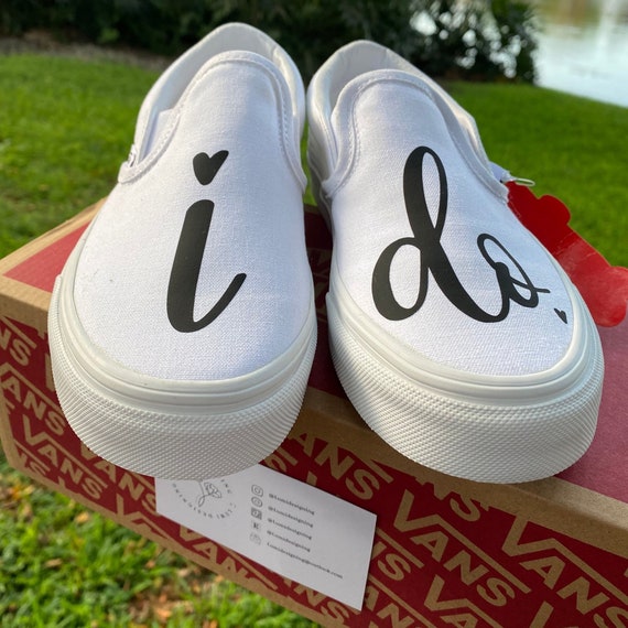 Custom Vans Shoes - Custom White Slip On Shoes for Custom Wedding