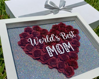 Caja de flores en forma de corazón - Regalo de caja de sombras - Regalo de marco personalizado - Regalo personalizado para el Día de la Madre, cumpleaños, Navidad, Día de San Valentín