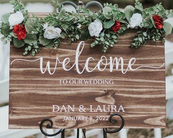 Signo de bienvenida de boda - Signo de boda de madera - Decoración de boda rústica - Madera rústica - Signo de boda personalizable