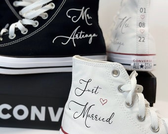 Converse de boda - Zapatos de boda - Zapatos personalizados - Zapatos de esposa y marido - Furgonetas de boda - Zapatos recién casados