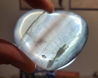 Polished Natural Fluorite Heart Palm Stone / Worry Stone