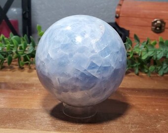 1.5lb Blue Calcite Polished Sphere From Madagascar (Stand Included)