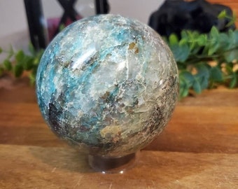 1.3LB Extra Large Natural Blue Chrysocolla Polished Sphere / Orb from Mexico (Stand Included)