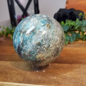 1.3LB Extra Large Natural Blue Chrysocolla Polished Sphere / Orb from Mexico (Stand Included)