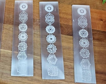6in Selenite Charging / Cleansing Bar - 7 Chakra Etched Plate