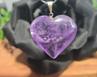 Large 1 Inch Polished Purple Amethyst Heart Pendant / Necklace (Starter Chain Included) **YOU CHOOSE!**
