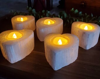 Heart Selenite Tealight Candle Holder | Crystal Decor