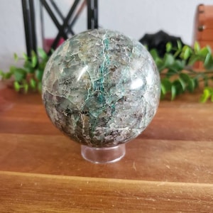 1.4LB Extra Large Natural Blue Chrysocolla Polished Sphere / Orb from Mexico (Stand Included)
