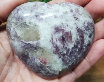 Large Polished Lepidolite Heart from Madagascar / Unicorn Stone w/ Lepidolite, Pink Tourmaline, and Smokey Quartz - YOU CHOOSE!