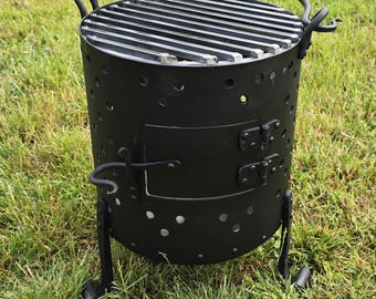 Estufa y parrilla medieval forjada a mano para acampar – Calentador resistente para tiendas de campaña.