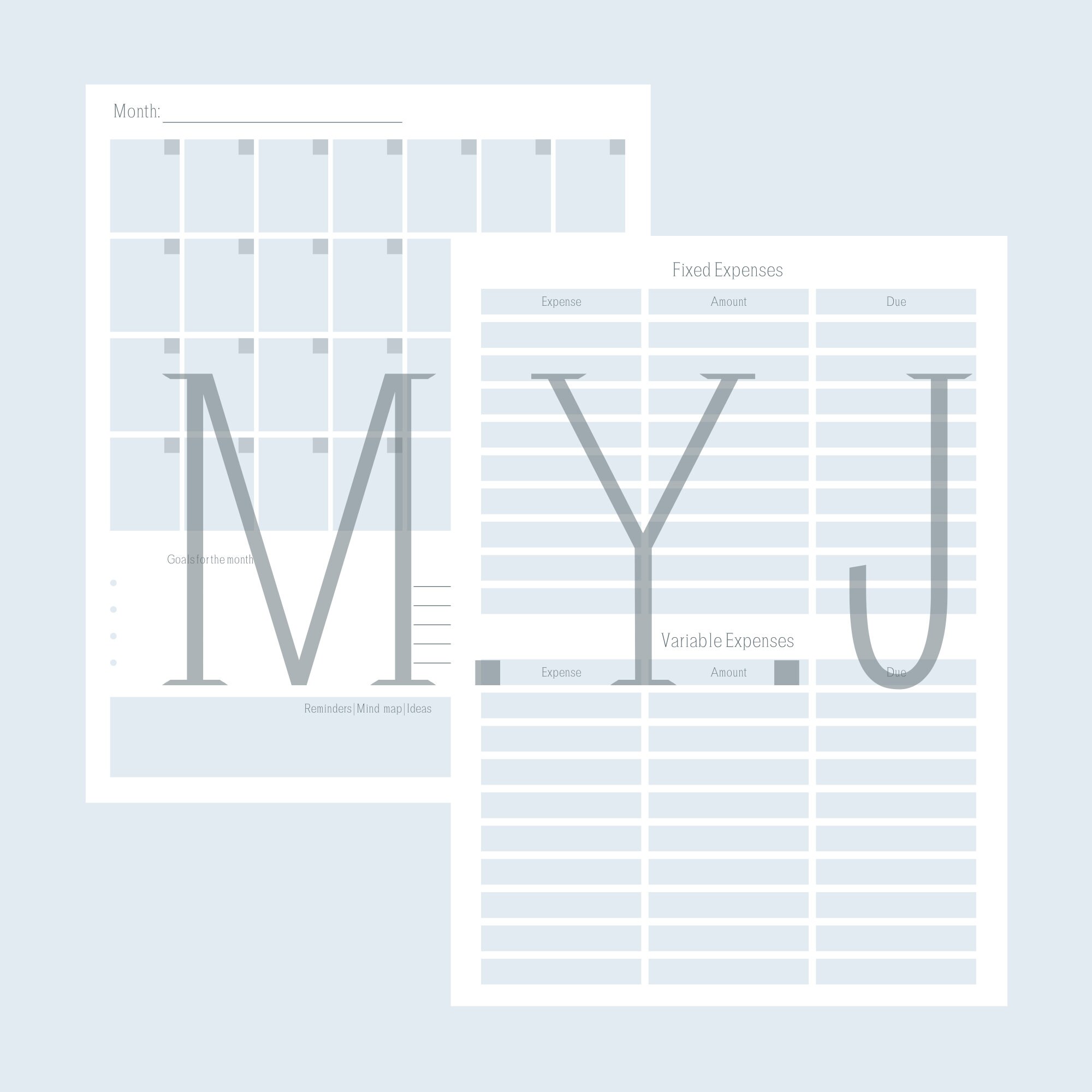 Printable Financial Planner Inserts PDF, A5 A4 US Letter 8.5x11 Half