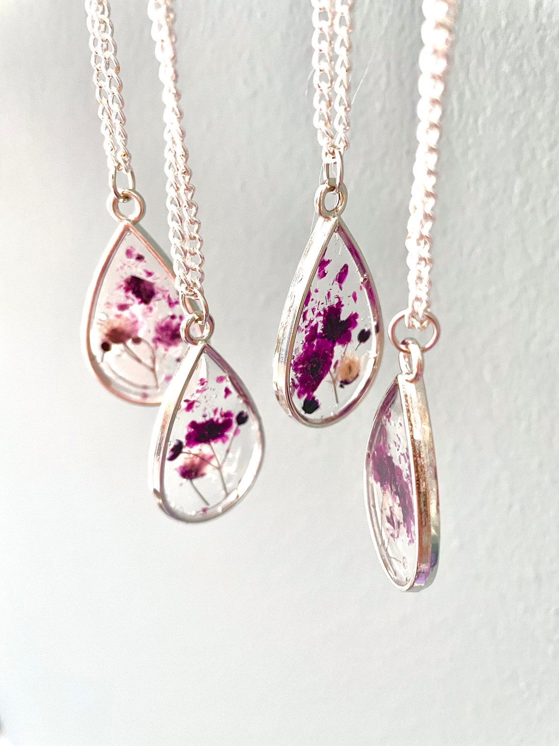 Purple Baby's Breath Silver Necklace Real Flower Jewelry Etsy