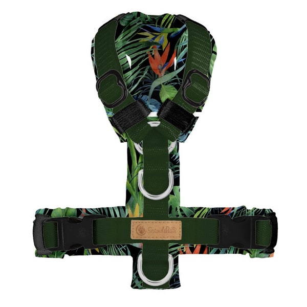 SCANDIPAWS Dog Harness "Green Jungle" Yharness for dogs made of webbing and padded with soft shell, size like AnnyX