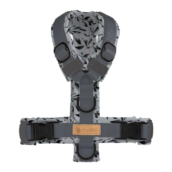 SCANDIPAWS Dog Harness "Grey Leaves", Handmade in DE YHarness for dogs made of webbing & padded with soft shell, sizes like AnnyX