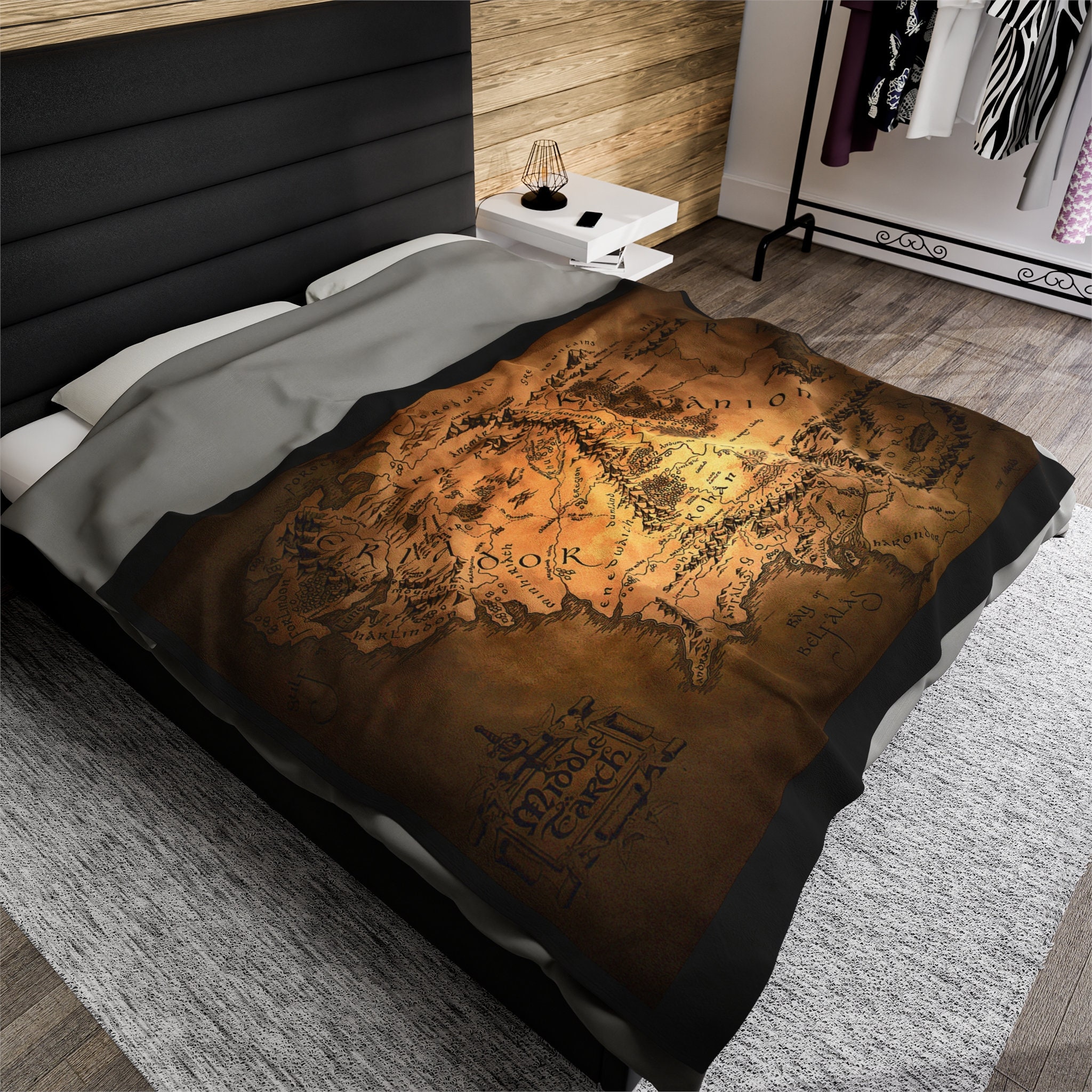 Middle Earth Map Blanket Lord of the Rings Novel, Hobbit Gift