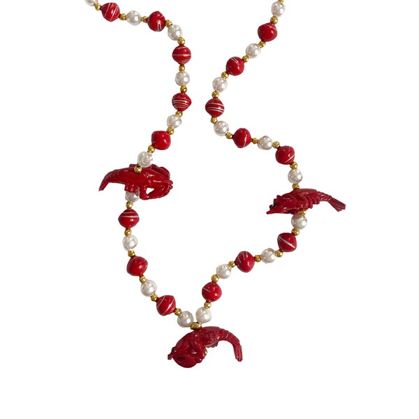 See No Evil Hear No Evil Crawfish Trio on Red and Pearl Specialty Bead