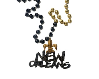 New Orleans Fleur De Lis Medallion on Black and Gold Specialty Bead