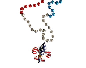 Patriotic Fleur de Lis on Red, White, and Blue Specialty Bead