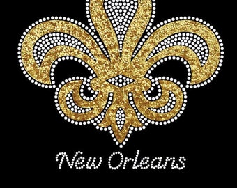 Fleur de Lis Silver Rhinestones with Gold Glitter Border Women's V-Neck Shirt