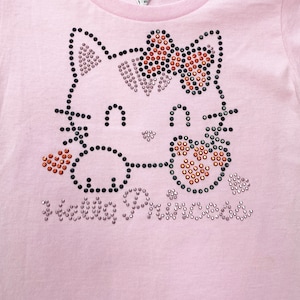 May include: Pink t-shirt with a rhinestone design of a cat with a bow and the word "Princess" underneath.