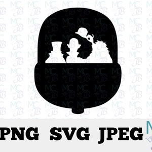 May include: Black and white silhouette of four ghosts in a haunted house. The ghosts are wearing hats and are in a spooky pose. The image is a digital download for crafting projects.