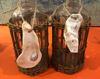 Vintage bottles with oyster shells