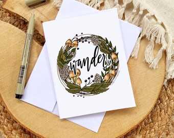 Mushroom Wreath Notecards Set | New Job Card | New Adventure Card | Mushroom Card | Autumn Forest Art Notecards