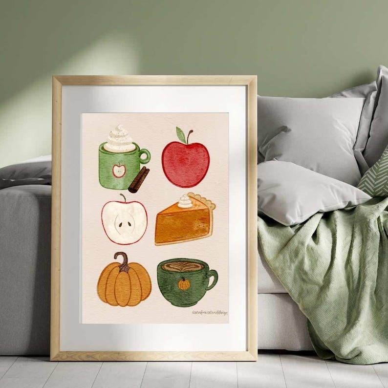 Cozy Fall Foods Watercolor Illustration Art Print Digital Download or