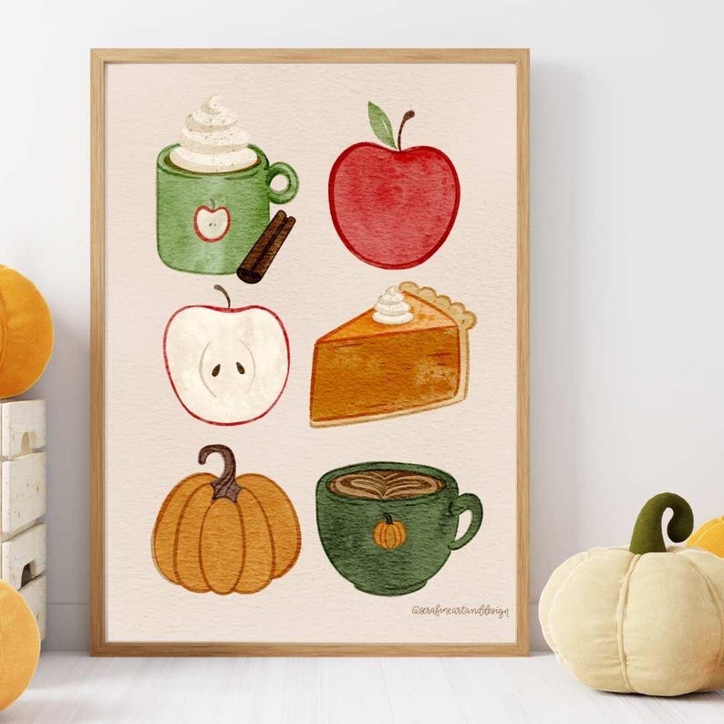 Cozy Fall Foods Watercolor Illustration Art Print Digital Download or