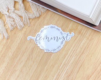 Feminist Quote Sticker | Botanical Wreath Sticker | Floral Line Drawing Feminism Sticker