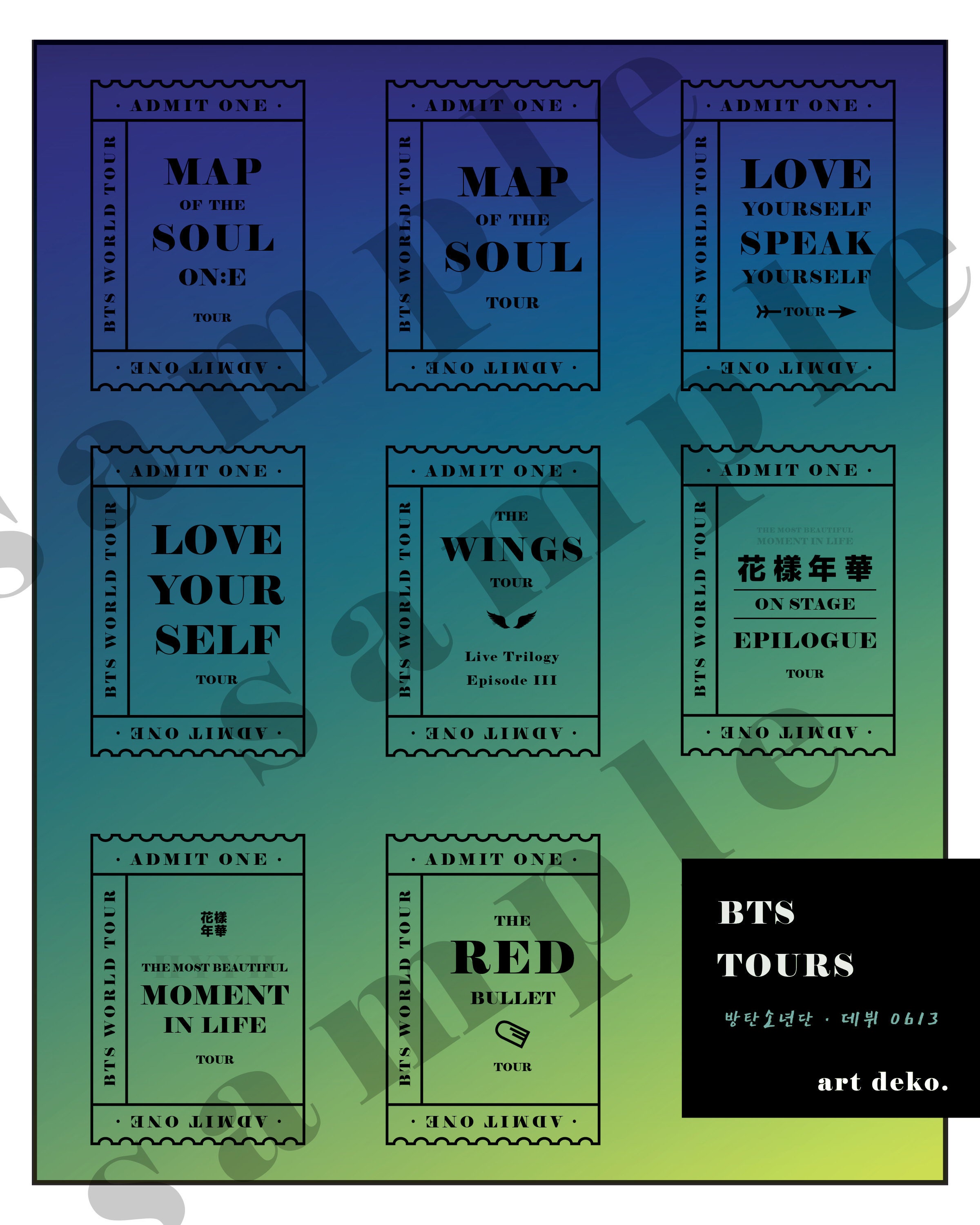 bts art tour concert tickets digital poster blue etsy