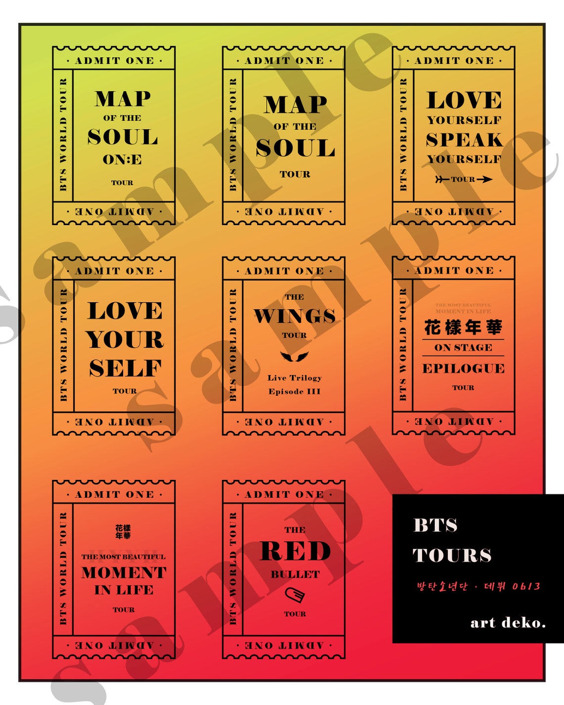 bts art tour concert tickets digital poster red etsy