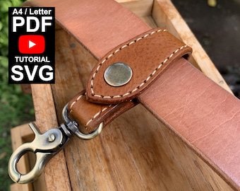 Keychain belt key hanging leather PDF pattern Template