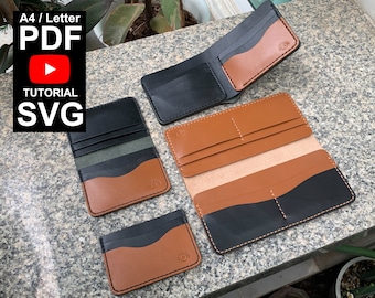 Set of 4 leather wallet bi-fold wallet, long wallet, man wallet pattern PDF Template download