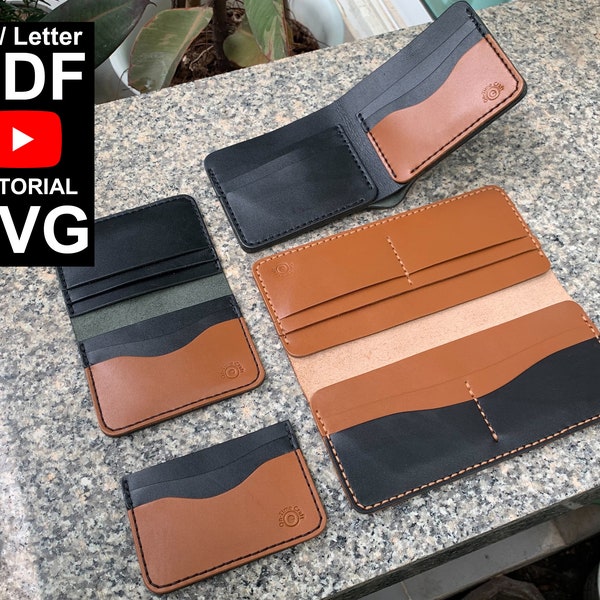 Set of 4 leather wallet bi-fold wallet, long wallet, man wallet pattern PDF Template download