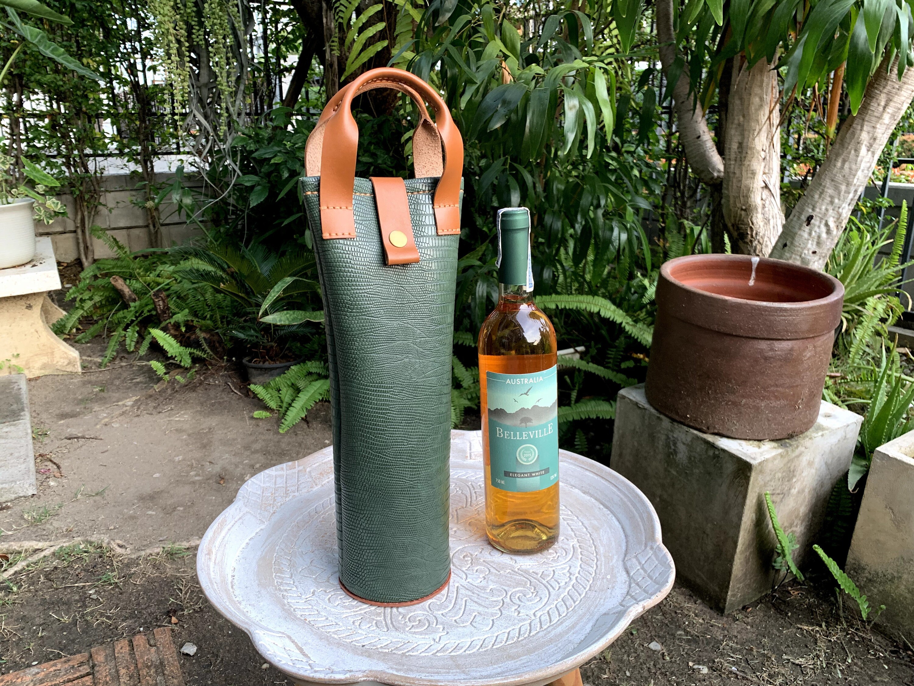 Wine Bottle Leather Cover (Insulated)-Burgundy - Opakuma