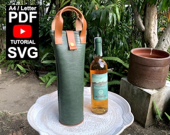 Leather Wine bag bottle cover carrier tote bag PDF Pattern template