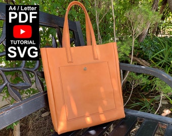 Leather Tote bag, laptop hand bag, leathercraft template, PDF pattern
