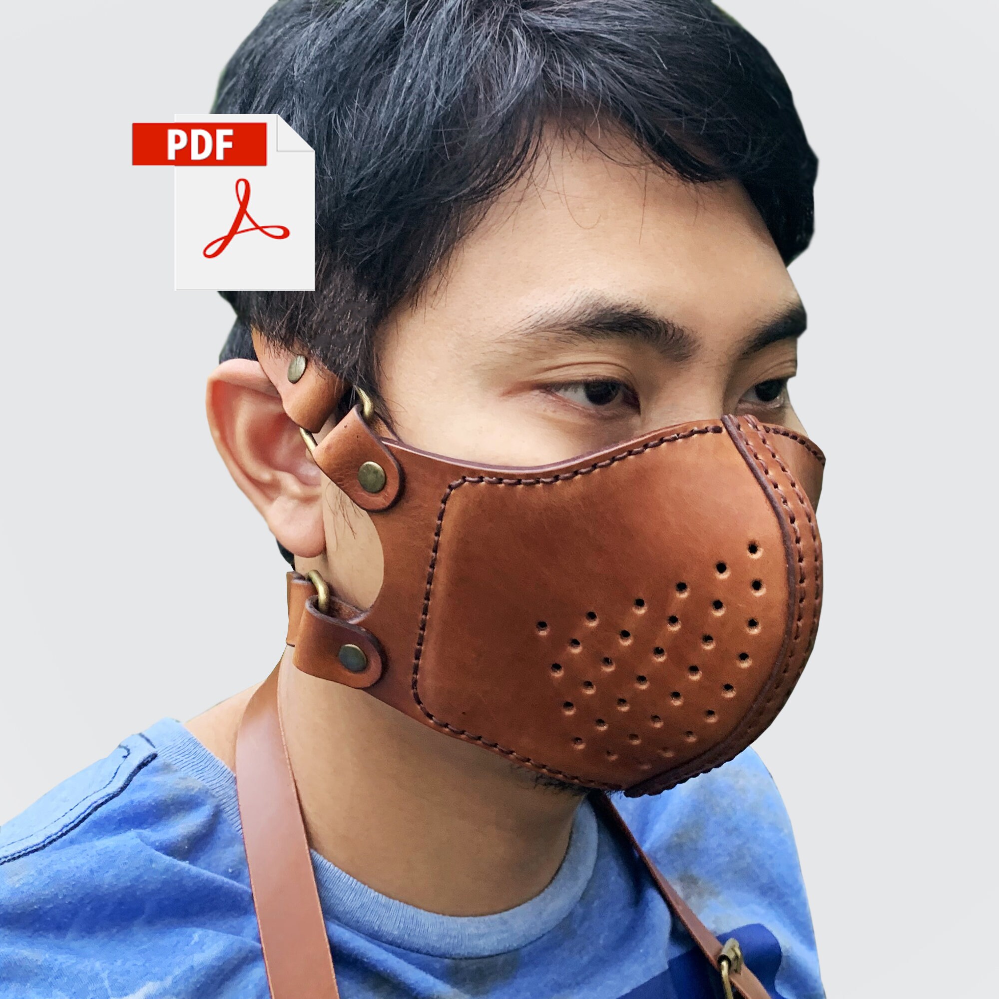 Leather mask pattern pdf template with belt Etsy