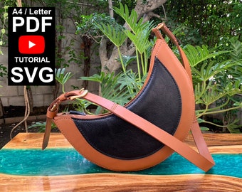Shoulder bag crossbody Minimalist half round handcrafts PDF Pattern template leather craft