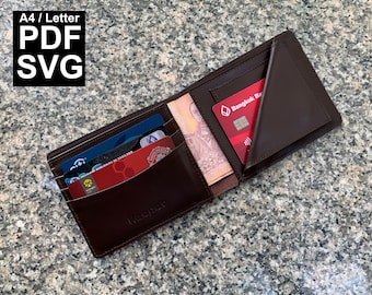 Leather men wallet pattern short wallet Bifold PDF pattern A4 Letter Template