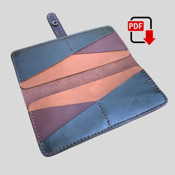 Long wallet X slot design bi-fold wallet PDF pattern wallet template