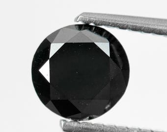 1.25 Ct Natural Black AAA Quality Round Diamond, Solitaire Black Brilliant Cut Round Diamond for Unisex Statement Ring, Black Birthstone.